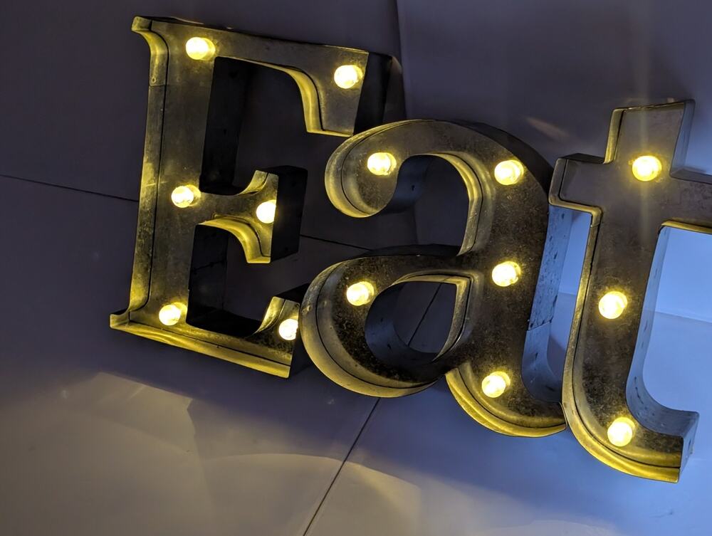 LED Marquee Eat Sign Galvanized Metal Lighted Kitchen Wall Decor Farmhouse 16"